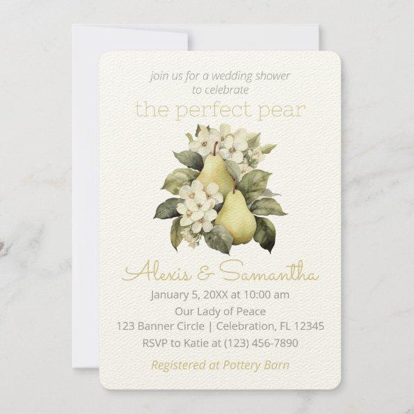 Golden Green Pear Wedding Shower Invitations