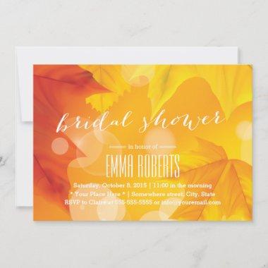 Golden Maple Leaves Autumn Bridal Shower Invitations