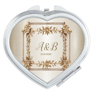 Golden Ornate Rectangle Dimond Flowers Shiny Compact Mirror