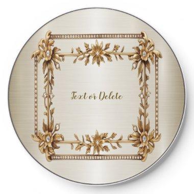Golden Ornate Rectangle Dimond Flowers Shiny Wireless Charger