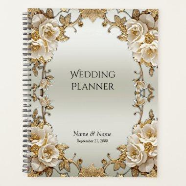 Golden Ornate White Flowers Planner