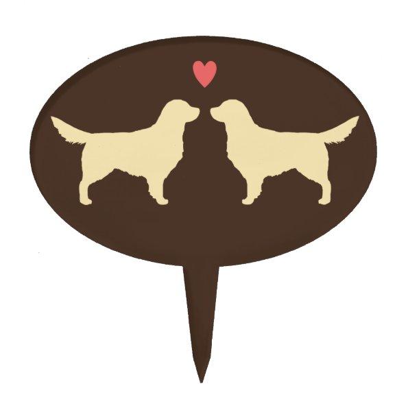 Golden Retriever Silhouettes with Heart Cake Topper