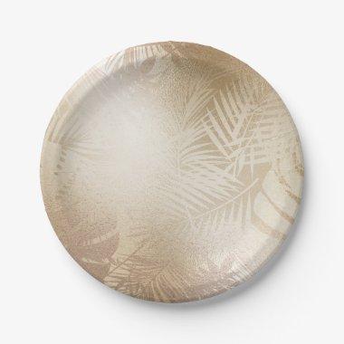 Golden Shine Botanical Tropical Palm Tree Leaves Paper Plates
