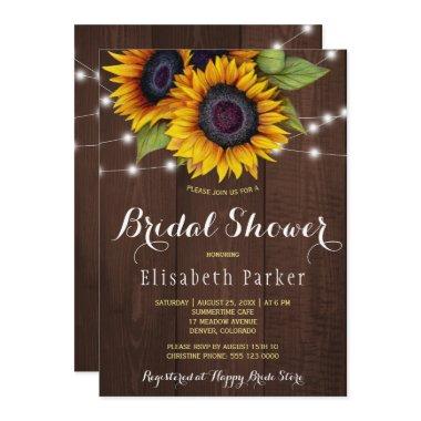 Golden sunflowers rustic barn wood bridal shower Invitations