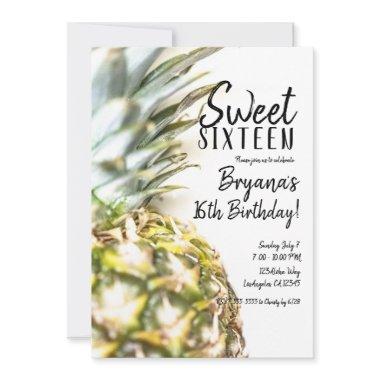 Golden Tropical Pineapple Sweet 16 Beach Party Invitations