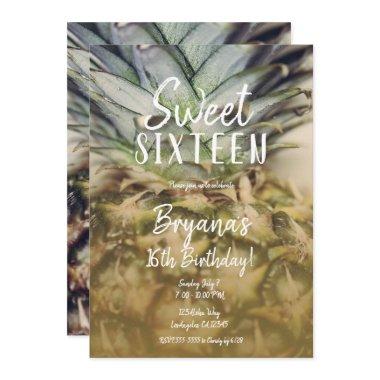 Golden Tropical Pineapple Sweet 16 Party Invitations