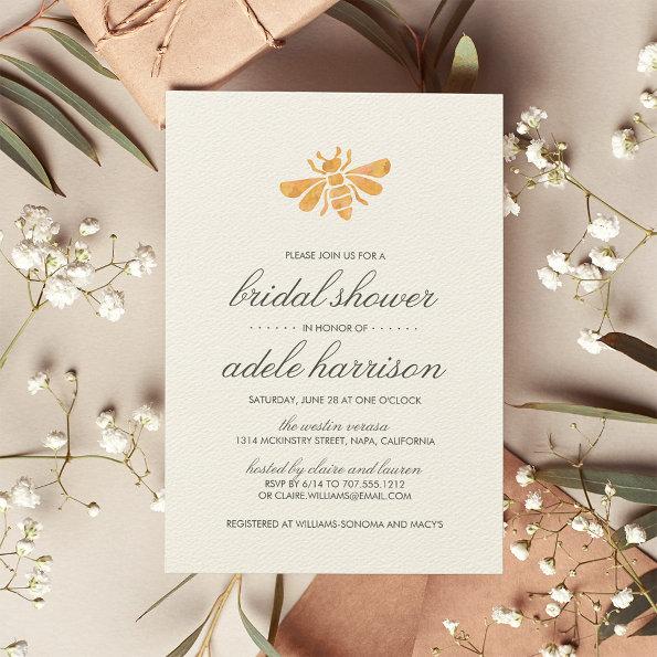 Golden Watercolor Bee Bridal Shower Invitations