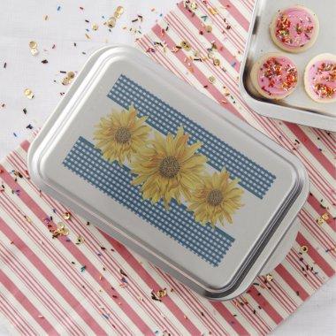 Golden-Yellow Sunflower and Navy Gingham Kitchen Cake Pan