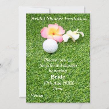 Golf Bridal Shower with ball and flower on green Invitations