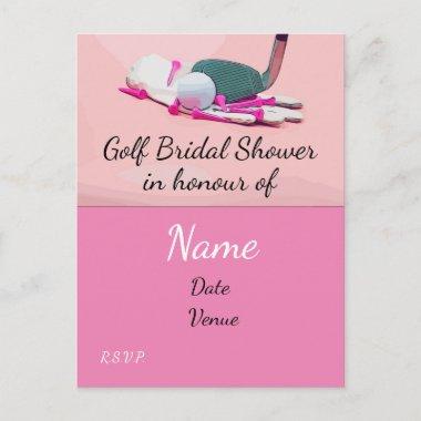 Golf Bridal Shower with golf ball and tee on pink PostInvitations