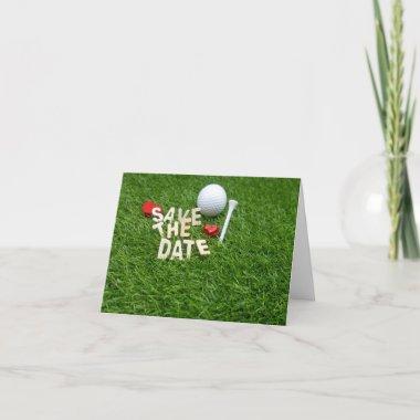 Golf save the Date with golf and tee on green Invitations