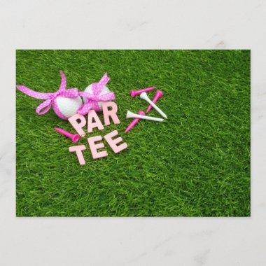 Golf Tees Par Tee party Invitations on green grass