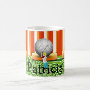 Golfer Orange Stripe Golf Balls Mug