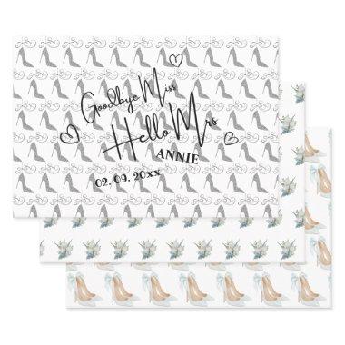 Goodbye Miss Hello Mrs Bridal Shower white Wrapping Paper Sheets