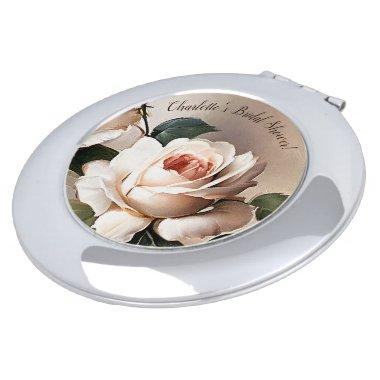 Gorgeous Blush Beige Oil Rose Bridal Shower Compact Mirror