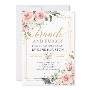 Gorgeous boho blush pink floral brunch and bubbly Invitations