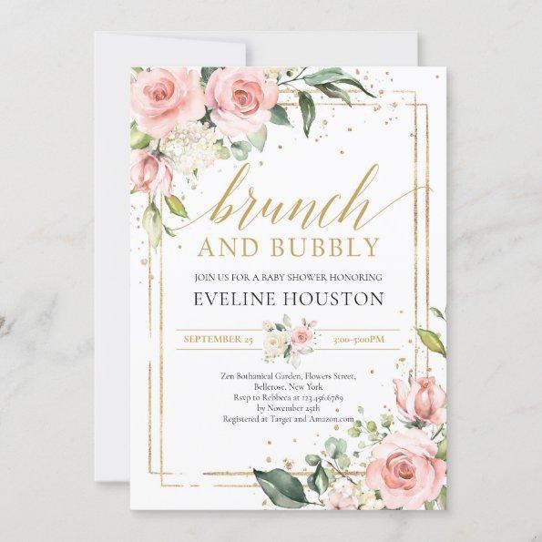 Gorgeous boho blush pink floral brunch and bubbly Invitations