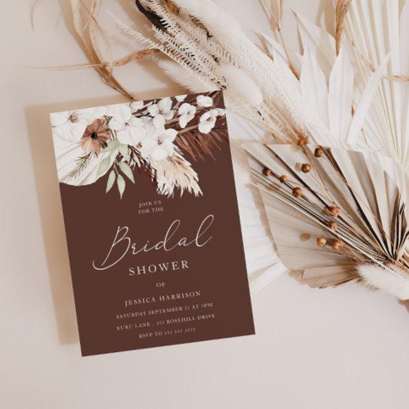 Gorgeous Chocolate Boho White Floral Bridal Shower Invitations
