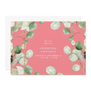 Gorgeous Eucalyptus Peach Bridal Shower Invitations