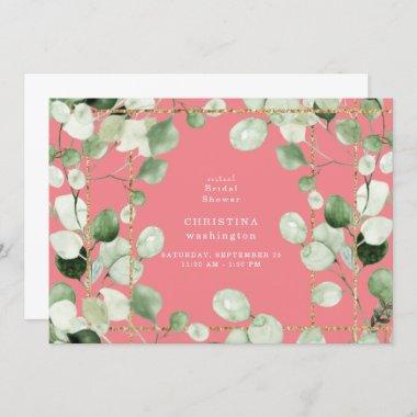 Gorgeous Eucalyptus Peach Virtual Bridal Shower Invitations
