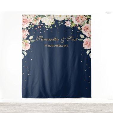 Gorgeous navy and blush pink floral boho wedding tapestry