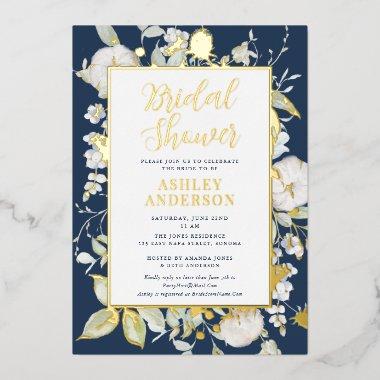 Gorgeous Navy Blue Botanical  Gold Foil
