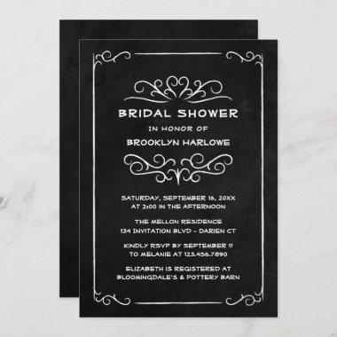 Goth Black White Vintage Chalkboard Bridal Shower Invitations