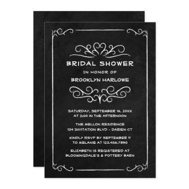 Goth Black White Vintage Chalkboard Bridal Shower Invitations