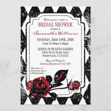 Goth Roses Grunge Diamond Print Bridal Shower Invitations