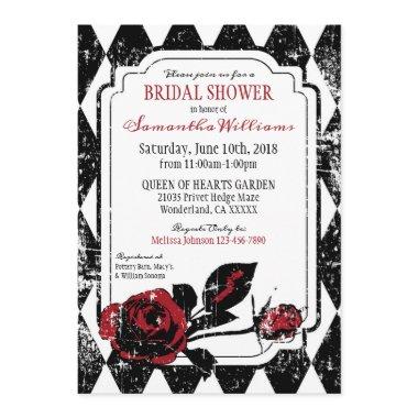 Goth Roses Grunge Diamond Print Bridal Shower Invitations