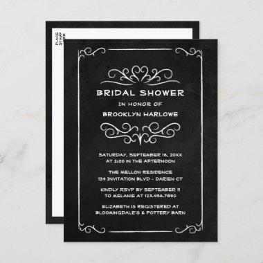 Goth Vintage Black Chalkboard Bridal Shower PostInvitations