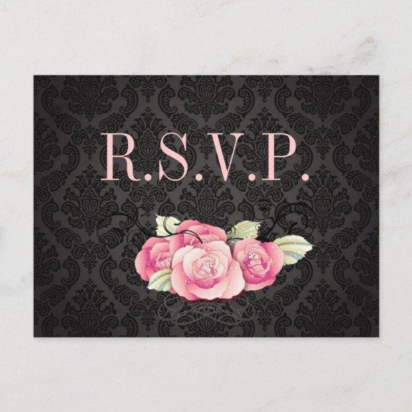 Gothic Black damask pink rose bridal shower Invitation PostInvitations