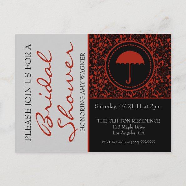 Gothic Black & Red Flourish Bridal Shower Invitation PostInvitations