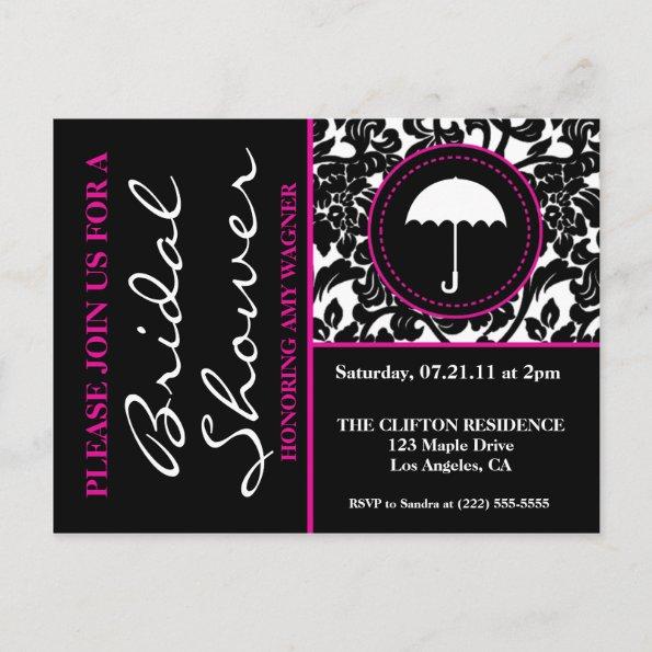 Gothic Black & White/Pink Flourish Bridal Shower Invitation PostInvitations