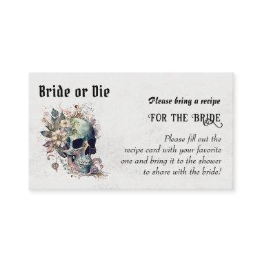 Gothic Bride or Die Skull Bridal Shower Recipe Enclosure Invitations