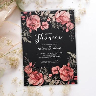 Gothic Dark Moody Floral Bridal Shower Invitations