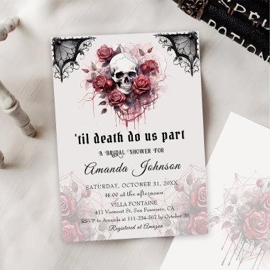 Gothic Dark Rose Skull Halloween Bridal Shower Invitations