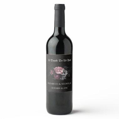 Gothic Floral Halloween Wedding Wine Label