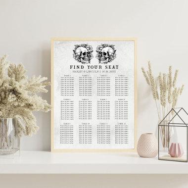 Gothic Floral Skull Black Wedding Seating Chart Foam Board