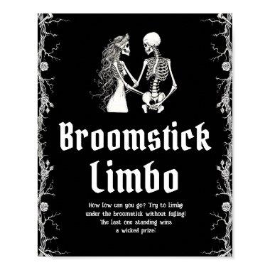 Gothic Halloween Skeleton Broomstick Limbo Sign