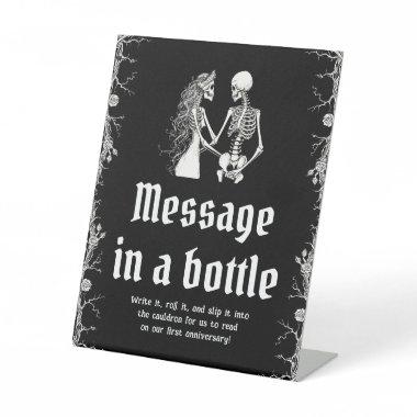 Gothic Halloween Skeleton Message in a bottle Game Pedestal Sign