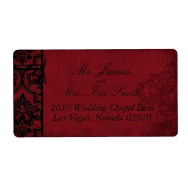Gothic Red Black Damask Wedding Labels