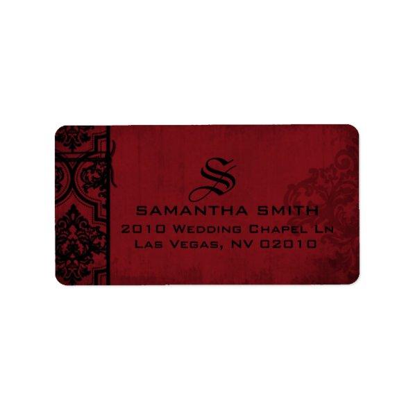 Gothic Red Black Damask Wedding Labels