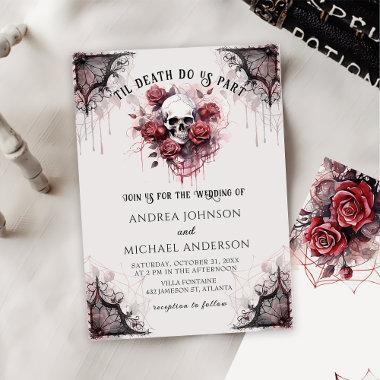 Gothic Rose Skull Halloween Wedding Invitations