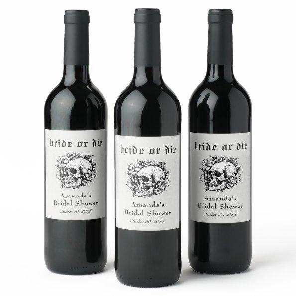 Gothic Skull Bride or Die  Wine Label
