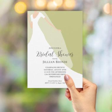 Gown and Veil on Green Bridal Shower Invitations