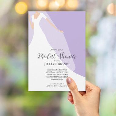 Gown on Lavender Bridal Shower Invitations
