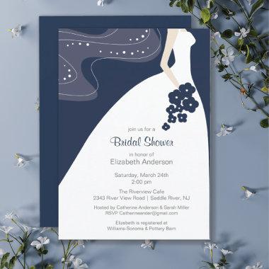Graceful Bride Bridal Shower Invitations Blue
