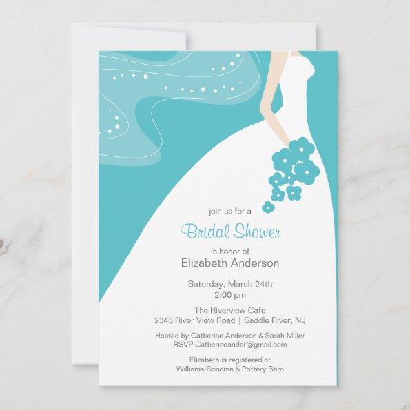 Graceful Bride Bridal Shower Invitations Turquoise