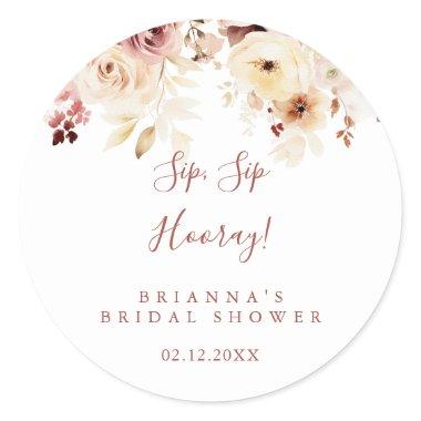 Graceful Floral Sip Sip Hooray Bridal Showe Classic Round Sticker